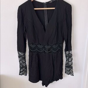 Black Lace Sleeve and Waist Romper